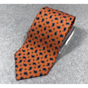 Polo Ralph Lauren Tie Mens Orange Blue Paisley Floral Silk Hand Made Business